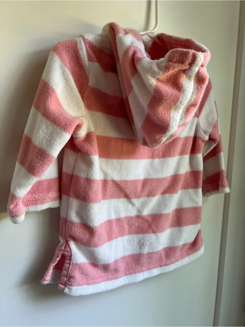 Pottery Barn Kids Pink White Striped Terry Cloth Hooded Cover-Up 6-12M
